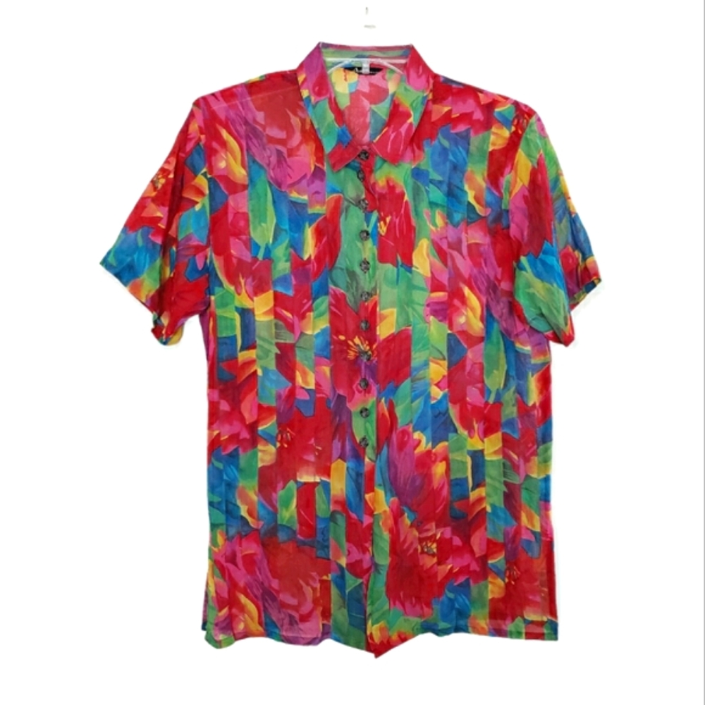 Vintage Aube Bright Colorful Floral 90s Top